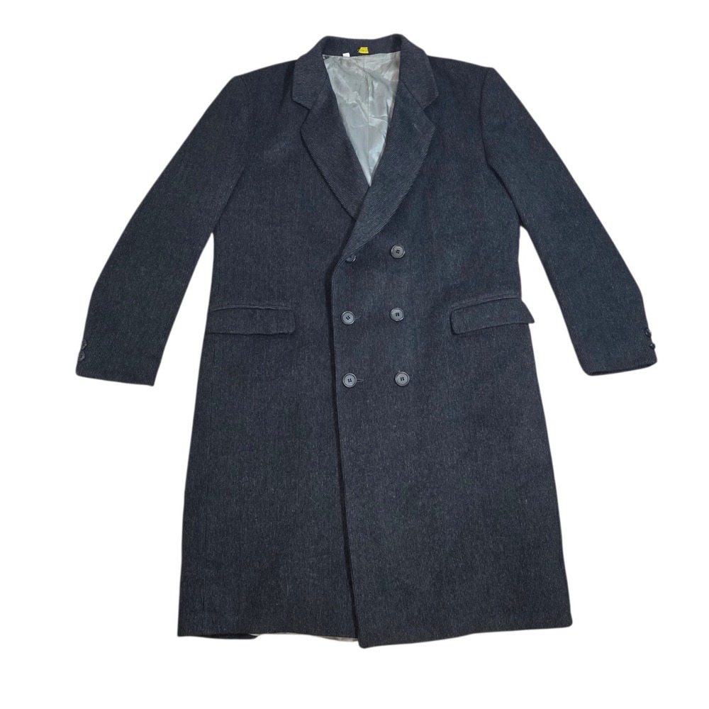 Falcone Mens 46R Wool Cashmere Overcoat Gray Double Breasted Long Coat USA Made